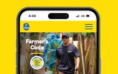 Visual of a mobile phone showing Chiquita's webpage on Farmer's Code