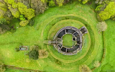 Aerial view of an English castle